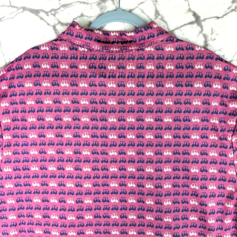 SNAKE EYES Golf Polo Shirt Men's XL Bright Pink Blue White Golf Carts Allover - Picture 9 of 11